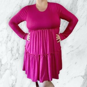 Bellamie 💕 NWOT Pink Tiered Ruffled Long Sleeve Babydoll Modest Short Dress